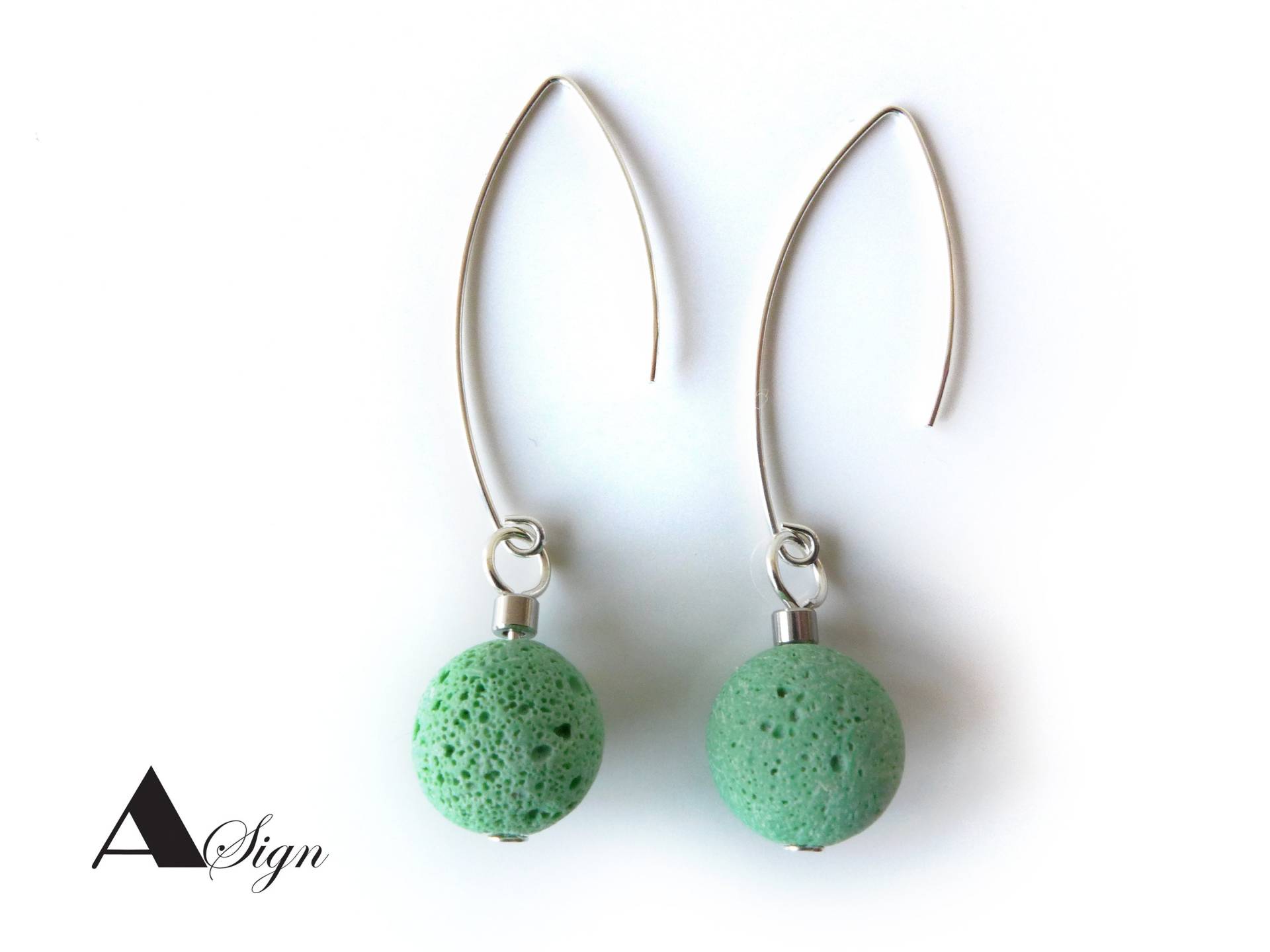 A Sign Irish Green Lava Stein Damen 925 Er Silber Ohrhänger/Hängeorhrringe/Brisuren Grün von ASignSchmuckDesign