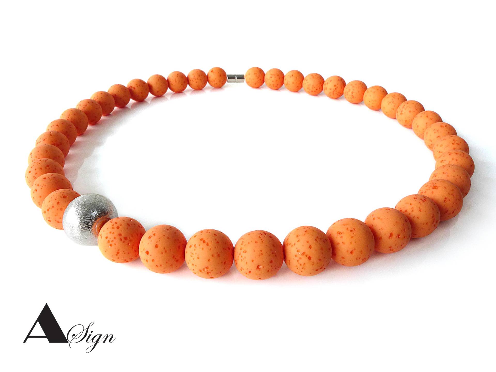 A Sign Lady Orange Trendfarbe Damen Kette/Halskette/Collier Polaris Gala Sweet Perlen Magnet-Verschluß Silber/Orange von ASignSchmuckDesign