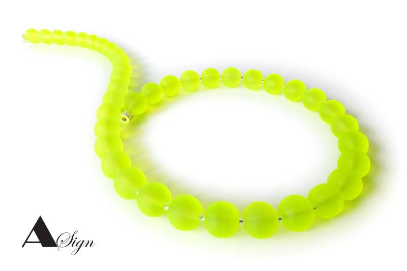 A Sign Pop Art Frozen-Glas-Perlen Damen Halskette/Kette Neon Gelb/Lime Kugel 10 Mm Magnet-Verschluss von ASignSchmuckDesign