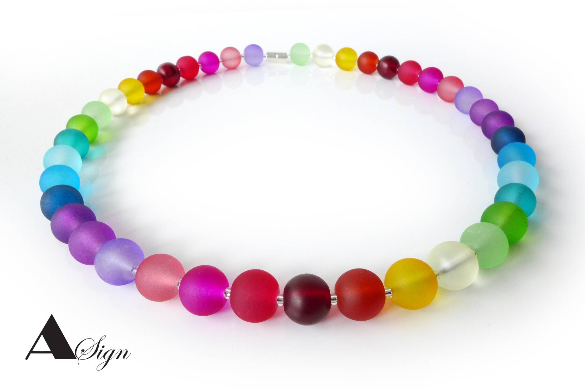 A Sign Rainbow Regenbogen | 16 Farben Damen Halskette/Kette Frozen Glas Kugel-Perlen Bunt 10 Mm Magnet-Verschluss A Sign Rainbow Regenbogen | 16 Farben Damen Halskette/Kette Frozen Glas Kugel-Perlen Bunt 10 Mm Magnet-Verschluss von ASignSchmuckDesign