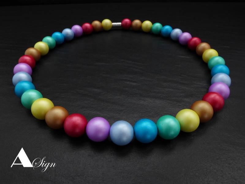 A Sign Smoothe Damen Halskette/Kette Matte Kunst-Harz-Kugel/Perlen Pastellfarben 12 Mm Magnet-Verschluss von ASignSchmuckDesign