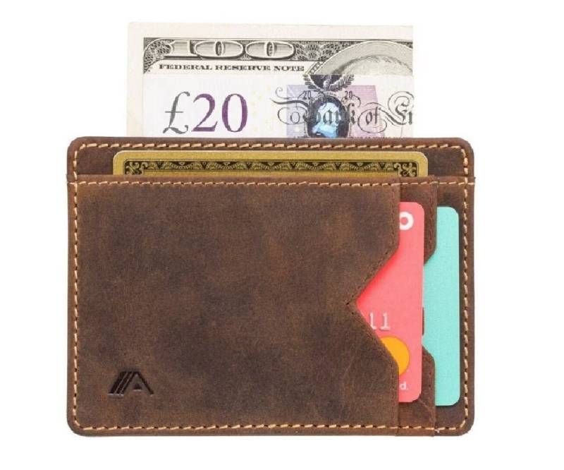 Herren Geldbörse Aus Naturbraunem Leder Schlanker, Handgefertigter Ausweishalter von ASlimLondon