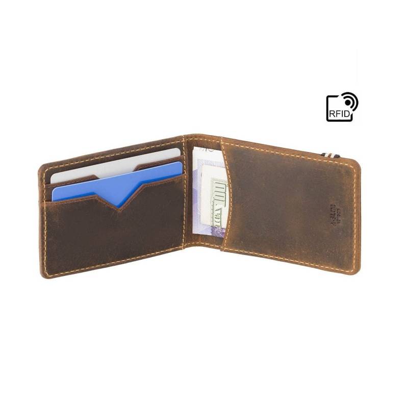 Rfid-Geldbörse Aus Hellbraunem Rohleder Schlankes, Kompaktes Design Rfid-Geldbörse Aus Hellbraunem Rohleder Schlankes, Kompaktes Design von ASlimLondon