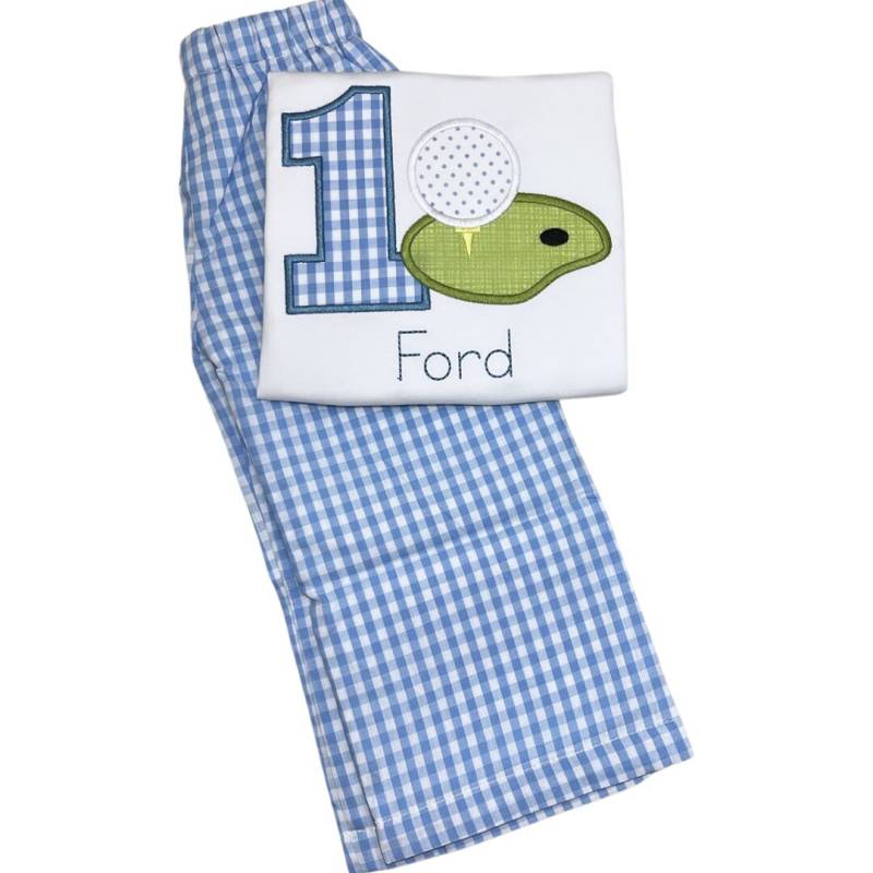 Hole in One Geburtstags-Shirt + Vichy-Hose Im Set von ASouthernStitchMS