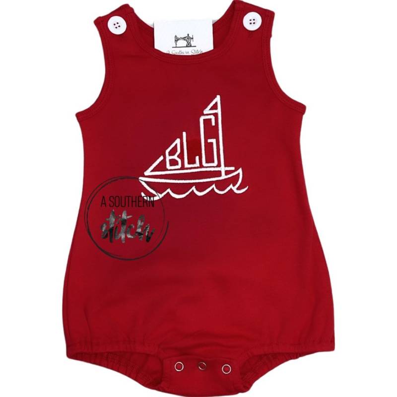 Rote Monogrammierte Bubble | Segelboot Monogramm Strickblase von ASouthernStitchMS