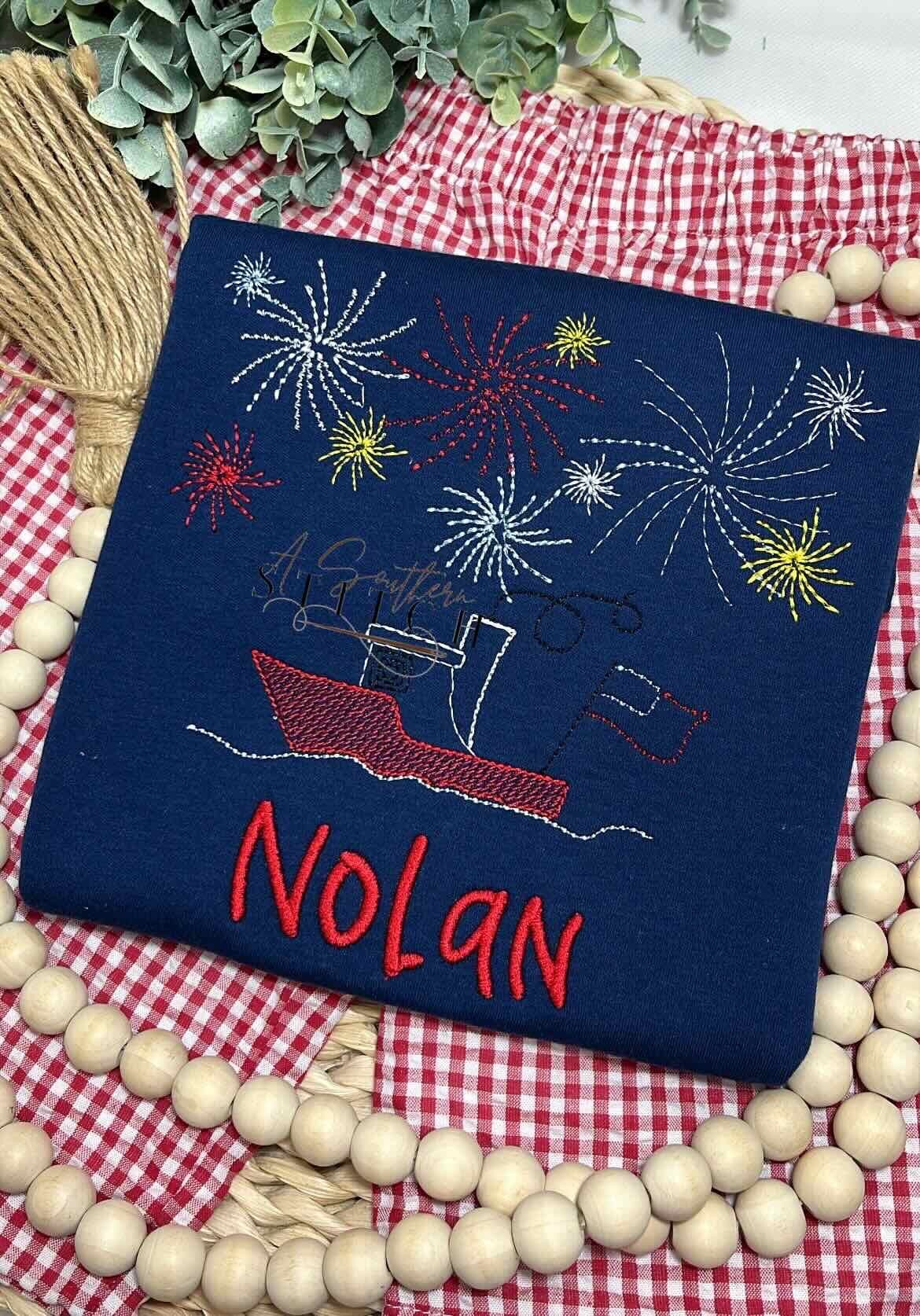 Vierter Juli | Boot Mit Feuerwerk Vintage Stich Gedenktag von ASouthernStitchMS