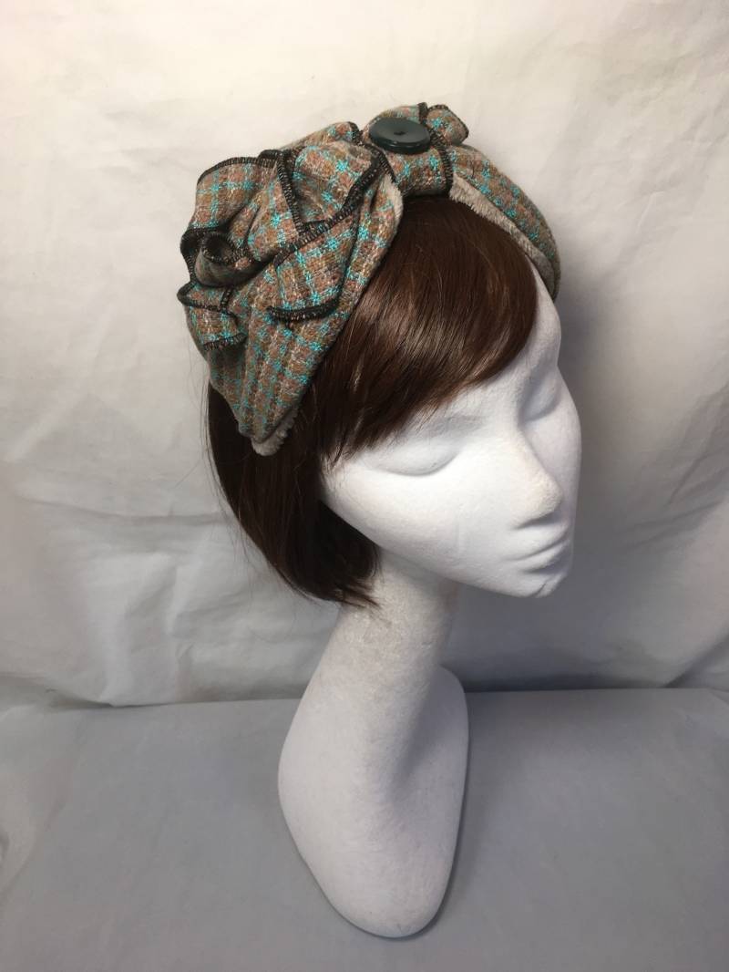 Tweed Halb Turban, Tartan Turban Alice Band, 1940Er Jahre Kopftuch, Hippie Boho Grüne Wolle Haarband von ASutherlandHeadwear