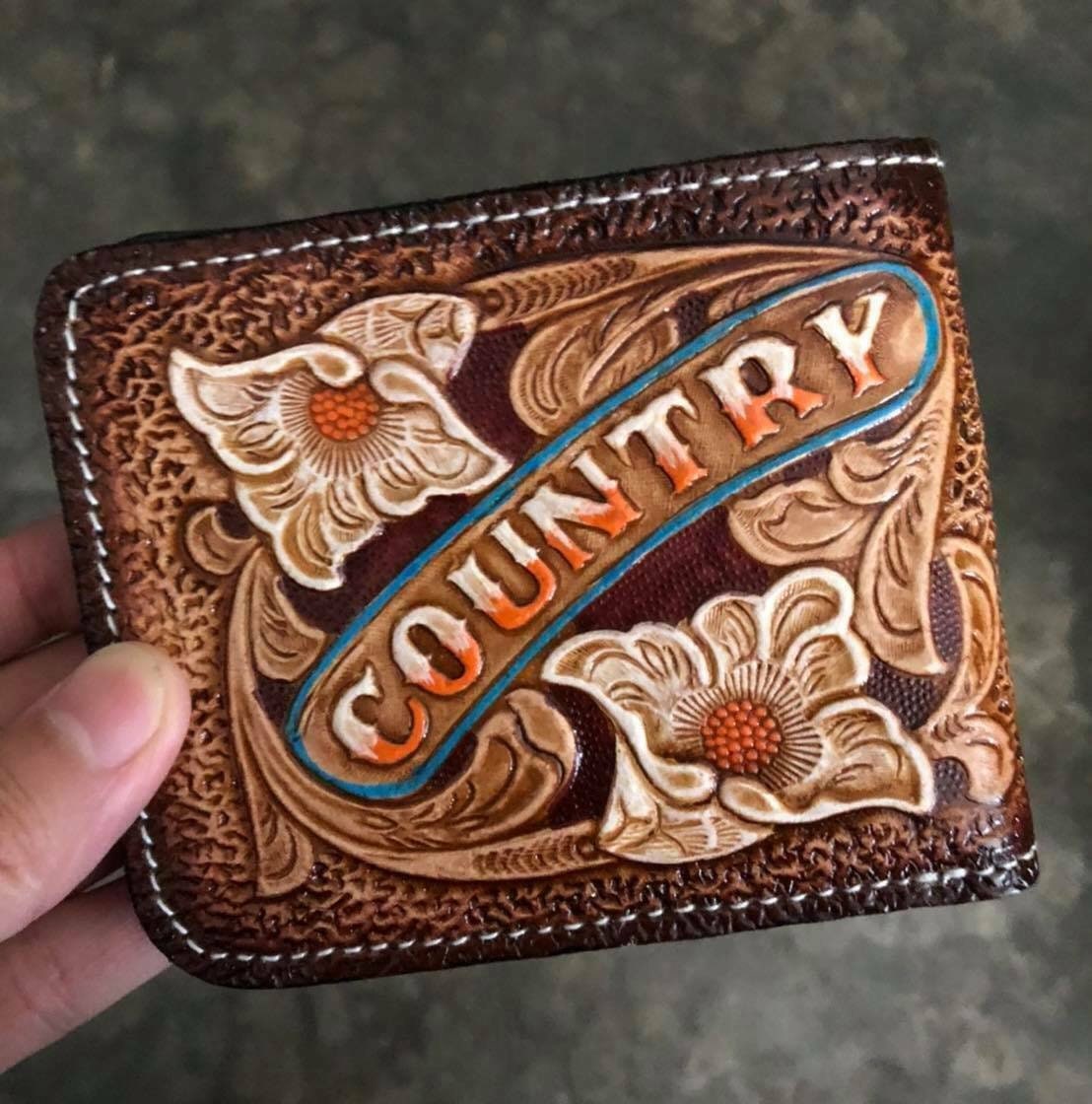 Geschnitztes Leder Herren Portemonnaie Land Geschnitzt Bifold Western Cowboy Jahrestag Geschenk Für Ihn Männer von AT7777