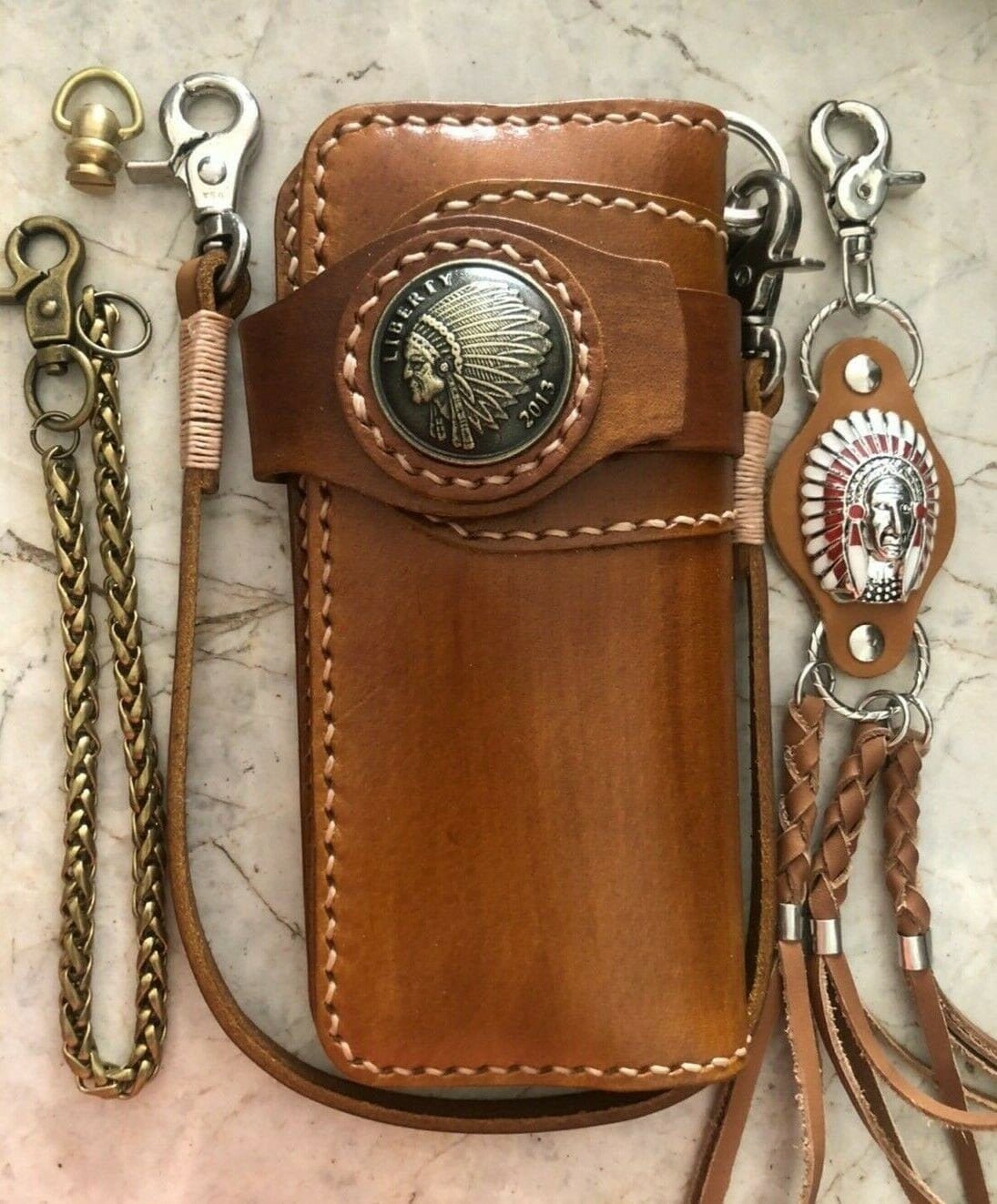 Kette Portemonnaie Handmade Leder Walltet Herren Bifold Motorrad Biker Geldbeutel Geschenk Für Grad Vatertag von AT7777