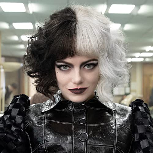 ATAYOU Kurze Schwarz weiße Perücke, Halb Schwarz Halb Weiß Bob Frauen Cosplay Synthetik Perücken(Kurz C) von ATAYOU