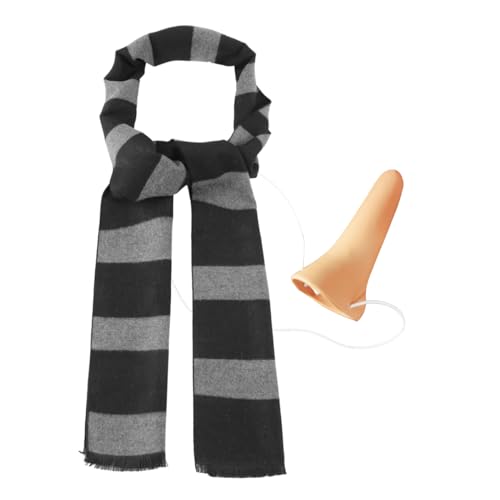 ATAYOU 2 Pcs Herren Halloween Cosply Kostüm Zubehör- Schwarz und Grau Schal mit Nase von ATAYOU