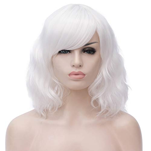 ATAYOU Kurze Weiß Bob Perücke Synthetische Cosplay Perücken Für Halloween Und Karneval Mit 1 Perücke Kappe (Weiß) von ATAYOU