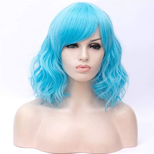 ATAYOU Kurze blaue Bob Perücke Frauen Blau gelockt gewellt Halloween Karneval Cosplay Perücke Kurze Synthetik Party Perücke von ATAYOU