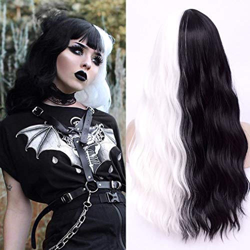 ATAYOU Lange Schwarze Weiße Cosplay Perücke Synthetische Halloween Party Perücke von ATAYOU