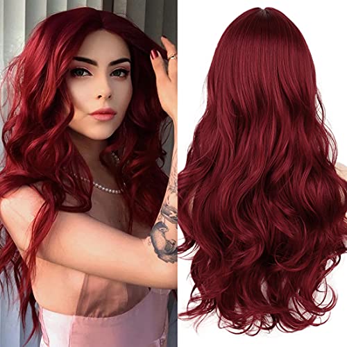 ATAYOU Lange Rote Lace Front Perücke Für Damen Mittelteile Rot Synthetische Perücke Mit Kleinem Stück Spitze 5x2 Zoll Samll Lace Wig (Rot@596) von ATAYOU