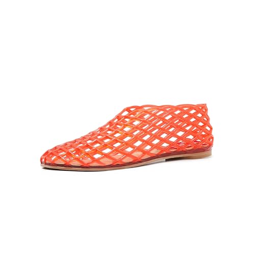 ATBELL Jelly Mesh Ballerinas für Damen, durchsichtig, hohl, Sommer, Strand, Slipper, Ballerina, PVC, Gelees, Rot (Red B), 41.5 EU von ATBELL
