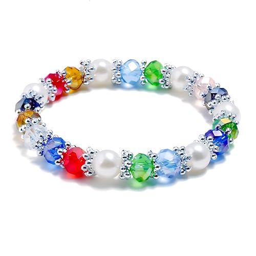 ATE Damen Armband Elastisch Perlenarmband Kristall Dekoratives Design mit Silberfarbenen Zwischenperlen B224 (Bunt) von ATE