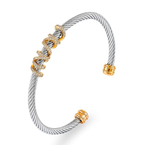 ATEIELLI Armband Edelstahl mit Zirkonia Offene Armspange Vergoldetes Armband für Damen Schmuck in Bicolor Gold & Silber B171 (1) von ATEIELLI