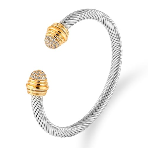 ATEIELLI Armband Edelstahl mit Zirkonia Offene Armspange Vergoldetes Armband für Damen Schmuck in Bicolor Gold & Silber B171 (2) von ATEIELLI