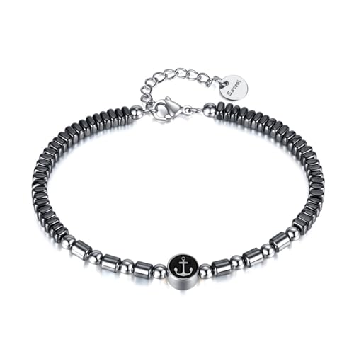 ATEIELLI Armband Hämatit Edelstahl Armbänder mit Natursteinen für Damen und Herren B336 (Anker) von ATEIELLI