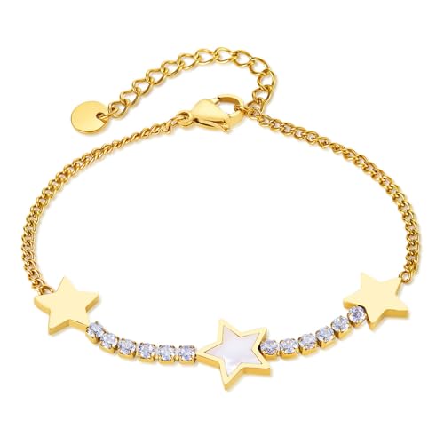ATEIELLI Damen Edelstahl Armband mit Herzschlag Stern Design Goldfarbene Armkette Frauen b165 (Stern) von ATEIELLI