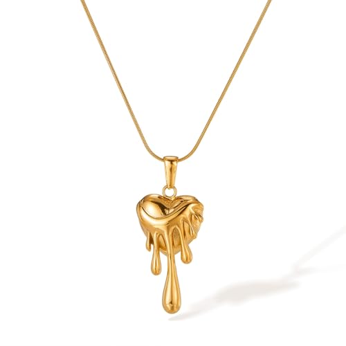 ATEIELLI Damen Kette Herz Anhänger Tropfendes Herz Design Edelstahl Vergoldet Halskette 46cm c41 von ATEIELLI