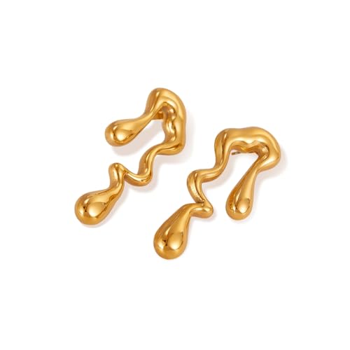 ATEIELLI Damen Ohrringe Edelstahl Vergoldet Wellenform Tropfenform Design Moderne Ohrschmuck e22 von ATEIELLI