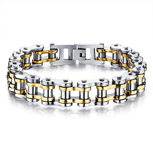 ATEIELLI Herren Armband Edelstahl Fahrradkette Armbänder Männer Geschenk JWB301 (Silber-Golden, 20) von ATEIELLI