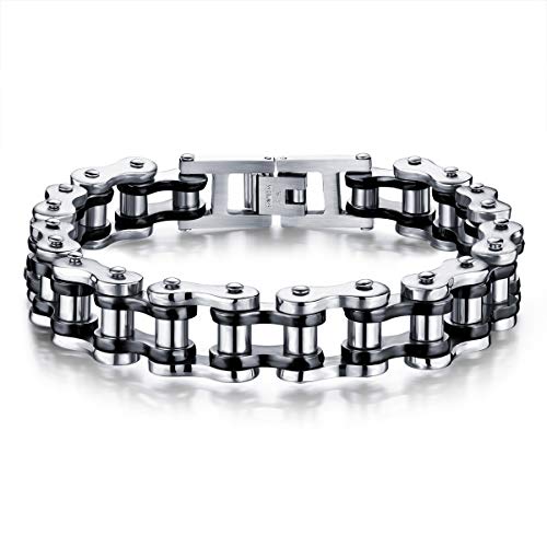 ATEIELLI Herren Armband Edelstahl Fahrradkette Armbänder Männer Geschenk JWB301 (Silber-Schwarz, 20) von ATEIELLI