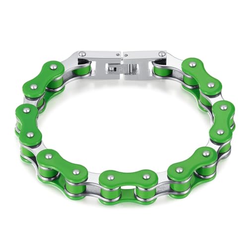 ATEIELLI Herren Armband Edelstahl Motorrad-Kette Armband 21 cm Zweifarbiges Design b302 (Grün) von ATEIELLI