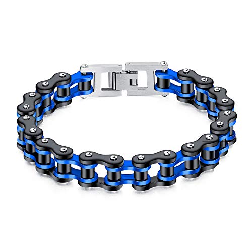 ATEIELLI Herren Armband Edelstahl Zweifarbig Fahrradkette Schwarz Armbänder Männer Geschenk JWB300 (Blau) von ATEIELLI