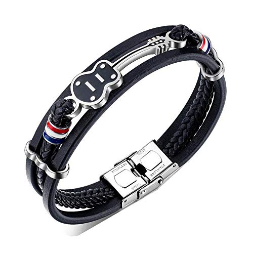 ATEIELLI Herren Armband Gitarre PU Leder Schwarz Braun mit Edelstahl Verschluss B306 (Gitarre-2) von ATEIELLI