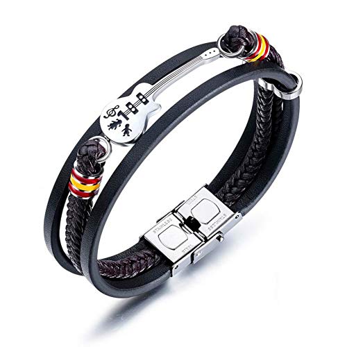 ATEIELLI Herren Armband Gitarre PU Leder Schwarz Braun mit Edelstahl Verschluss B306 (Gitarre-1) von ATEIELLI