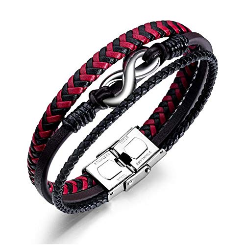 ATEIELLI Herren Armband Unendlichkeit PU Leder Braun mit Edelstahl Verschluss B309 (Rot) von ATEIELLI