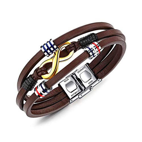 ATEIELLI Herren Armband Unendlichkeit PU Leder Braun mit Edelstahl Verschluss B309 von ATEIELLI