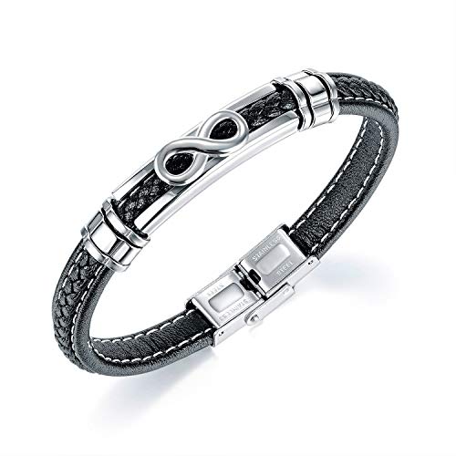 ATEIELLI Unendliches Armband, Leder, Schwarz, Edelstahl, Verschluss, 21,5 cm, B310, 21 cm, Leder von ATEIELLI