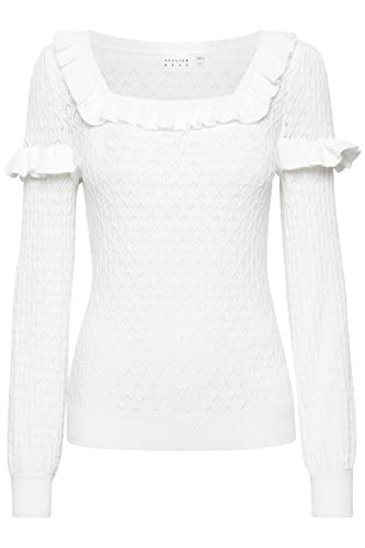 ATELIER RÊVE ICHI IRFANTINO LS Damen Strickpullover Feinstrick Pullover Karree-Kragen Struktur-Strick mit Rüschen, Größe:XL, Farbe:Cloud Dancer (114201) von ATELIER RÊVE ICHI