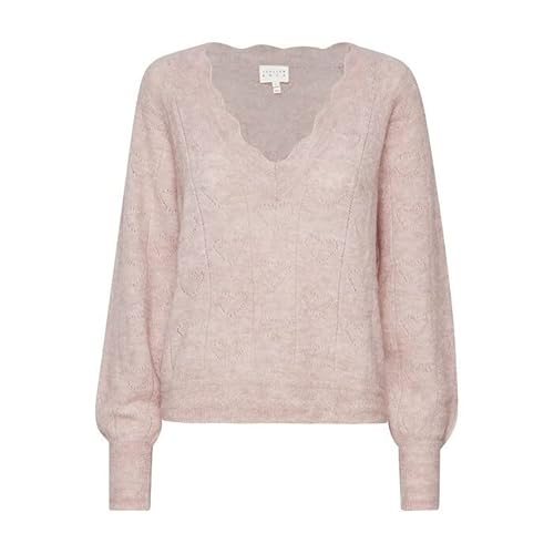 ATELIER RÊVE ICHI IRMANON LS Damen Strickpullover Feinstrick Pullover V-Neck V-Ausschnitt mit Wolle mit Alpaka feiner Struktur-Strick mit Herzen, Größe:2XL, Farbe:Pale Mauve Melange (1516071) von ATELIER RÊVE ICHI