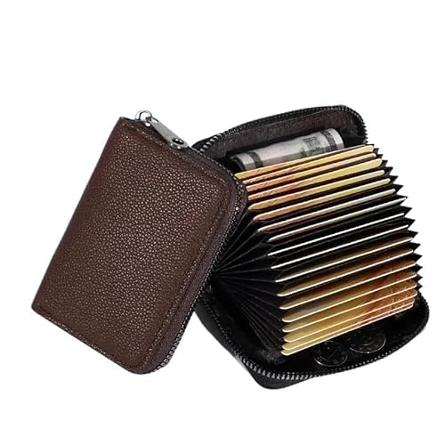 ATEUXOL Kartenetui 20 Detents-Kartenhalter PU-Kreditbus-ID-Kartenhalter-Abdeckung Münzfach Geldbörsen Taschen-Organizer(20 Slots - Brown) von ATEUXOL