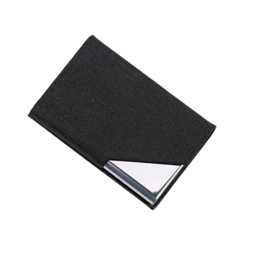 ATEUXOL Kartenetui 95 * 63mm Visitenkartenhalter PU Leder Edelstahl Visitenkartenetui Ausweis Namenskartenetui for Männer Frauen Büro(Black-A) von ATEUXOL