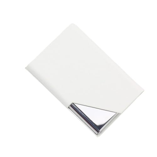ATEUXOL Kartenetui 95 * 63mm Visitenkartenhalter PU Leder Edelstahl Visitenkartenetui Ausweis Namenskartenetui for Männer Frauen Büro(White-A) von ATEUXOL