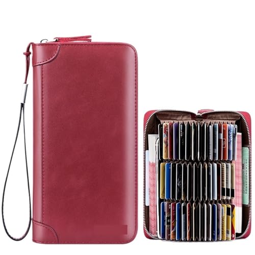 ATEUXOL Kartenetui Business Casual RFID Blocking Männer Karte Pack PU Leder Zipper Kreditkarte Halter Brieftasche Frauen Geldbörse(Wine red 45) von ATEUXOL