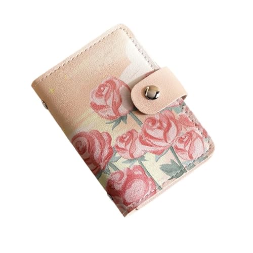 ATEUXOL Kartenetui Große Kapazität Retro Malerei Kartenhalter Frauen Multi-Kartensteckplatz Führerschein Clip Kartensteckplatz Geldbörse(Pink Rose) von ATEUXOL
