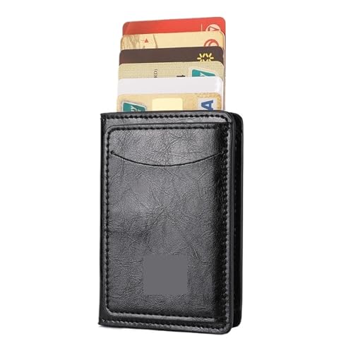 ATEUXOL Kartenetui Kreditkarteninhaber Herrenbrieftasche RFID-blockierende geschützte Aluminiumbox Lederbrieftaschen mit Geldklammer Kartenhalter(Black) von ATEUXOL