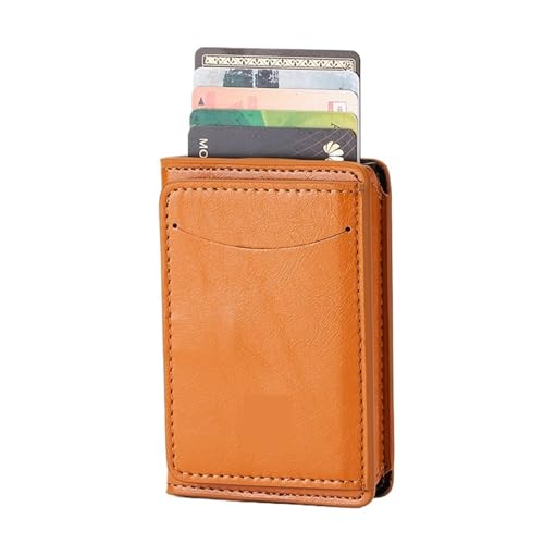ATEUXOL Kartenetui Kreditkarteninhaber Herrenbrieftasche RFID-blockierende geschützte Aluminiumbox Lederbrieftaschen mit Geldklammer Kartenhalter(Brown) von ATEUXOL