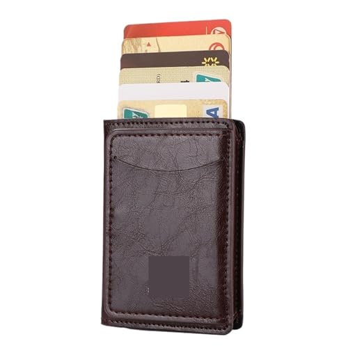 ATEUXOL Kartenetui Kreditkarteninhaber Herrenbrieftasche RFID-blockierende geschützte Aluminiumbox Lederbrieftaschen mit Geldklammer Kartenhalter(Coffee) von ATEUXOL
