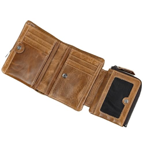 ATEUXOL Kartenetui PU Leder Kurze Brieftasche Karte Geldbörse Münzen Halter Männliches männer Echte Zipper(Brown1) von ATEUXOL