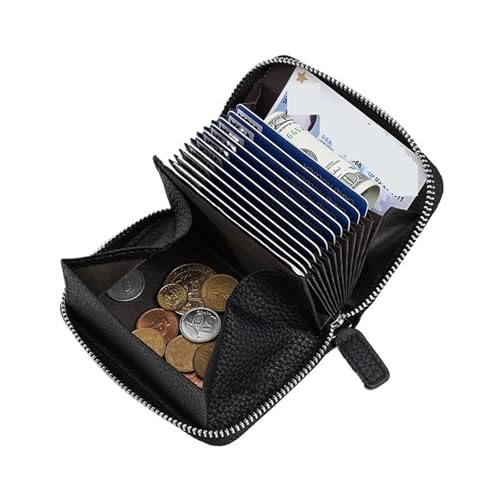 ATEUXOL Kartenetui RFID Anti-Diebstahl-Geldbörse aus Leder, multifunktionaler Reißverschluss, Kartenhalter, Akkordeon-Geldbörse(Black) von ATEUXOL