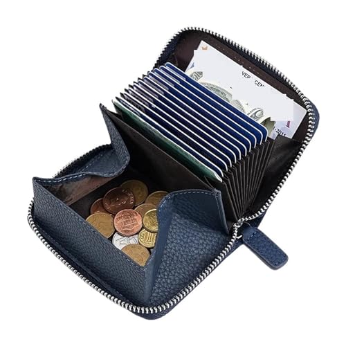 ATEUXOL Kartenetui RFID Anti-Diebstahl-Geldbörse aus Leder, multifunktionaler Reißverschluss, Kartenhalter, Akkordeon-Geldbörse(Blue) von ATEUXOL