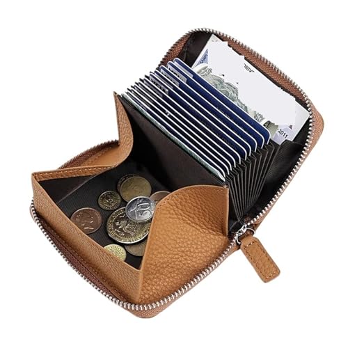 ATEUXOL Kartenetui RFID Anti-Diebstahl-Geldbörse aus Leder, multifunktionaler Reißverschluss, Kartenhalter, Akkordeon-Geldbörse(Brown) von ATEUXOL